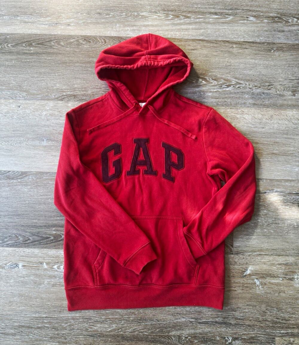 GAP Logo Fleece Pullover Hoodie Red Women's XS Hooded Pockets